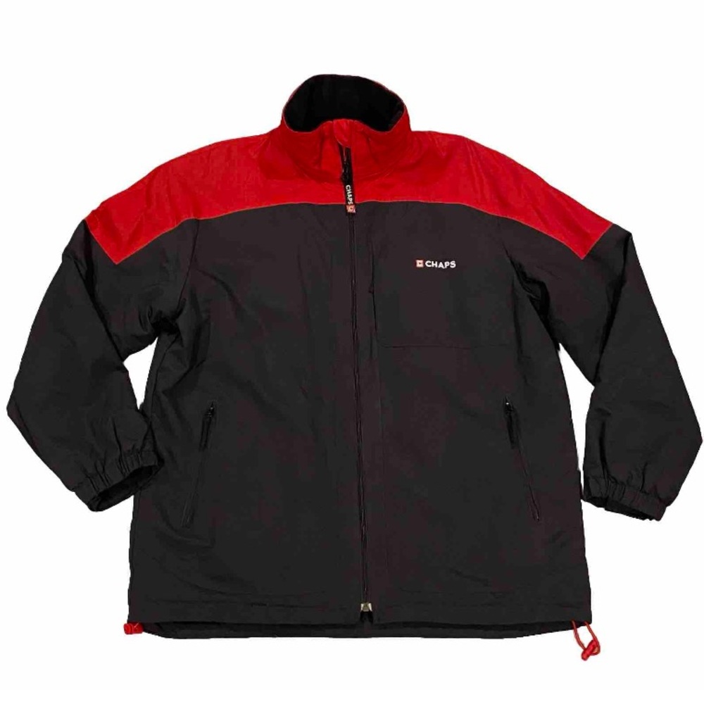 Chaps Ralph Lauren Full Zip Jacket Men’s Size M Black & Red ColorBlock Logo Coat